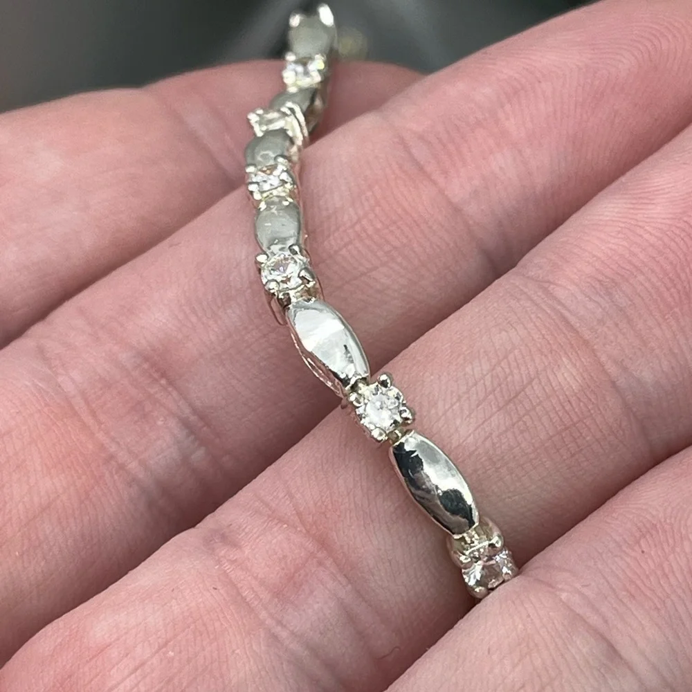 Vintage 7" Sterling Silver Marquise & Round Accent Bracelet - Picture 8 of 16